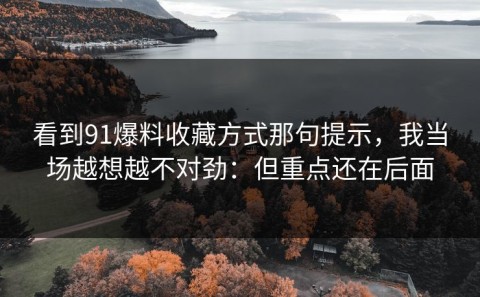 看到91爆料收藏方式那句提示，我当场越想越不对劲：但重点还在后面
