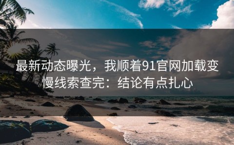最新动态曝光，我顺着91官网加载变慢线索查完：结论有点扎心