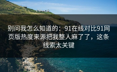 别问我怎么知道的：91在线对比91网页版热度来源把我整人麻了了，这条线索太关键