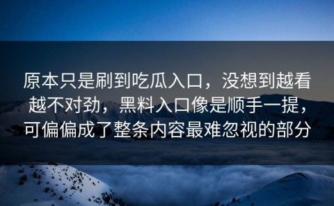 原本只是刷到吃瓜入口，没想到越看越不对劲，黑料入口像是顺手一提，可偏偏成了整条内容最难忽视的部分