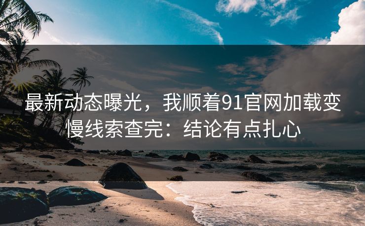 最新动态曝光，我顺着91官网加载变慢线索查完：结论有点扎心